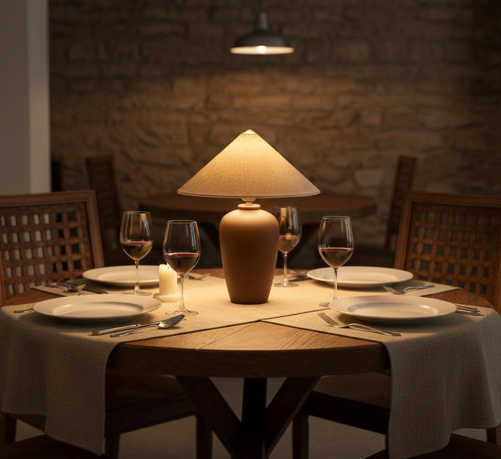 Handcrafted Wooden Tripod Table Lamp with Conical Shade