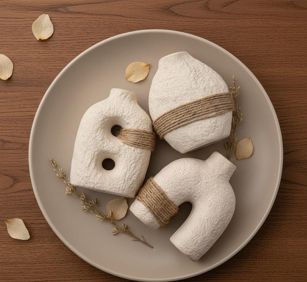 Textured Ceramic Rope Mini Vases - Set of 3 Boho Decor Holders