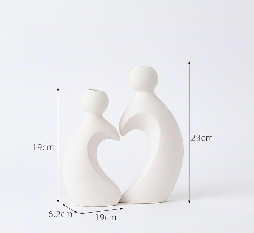 Heart-Shaped Ceramic Vases - Black or White Pair for Valentine's Day