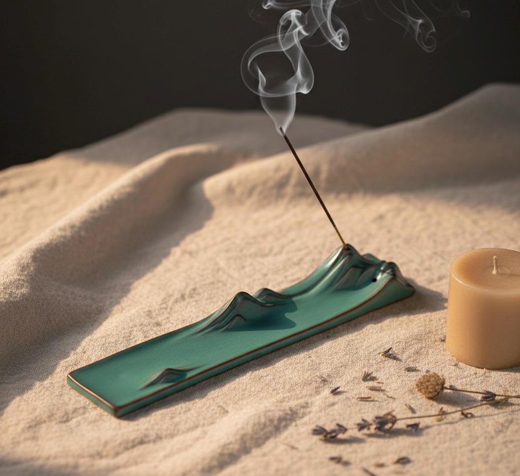 Mountain Ridge Ceramic Incense Holders - Turquoise & Brown Set