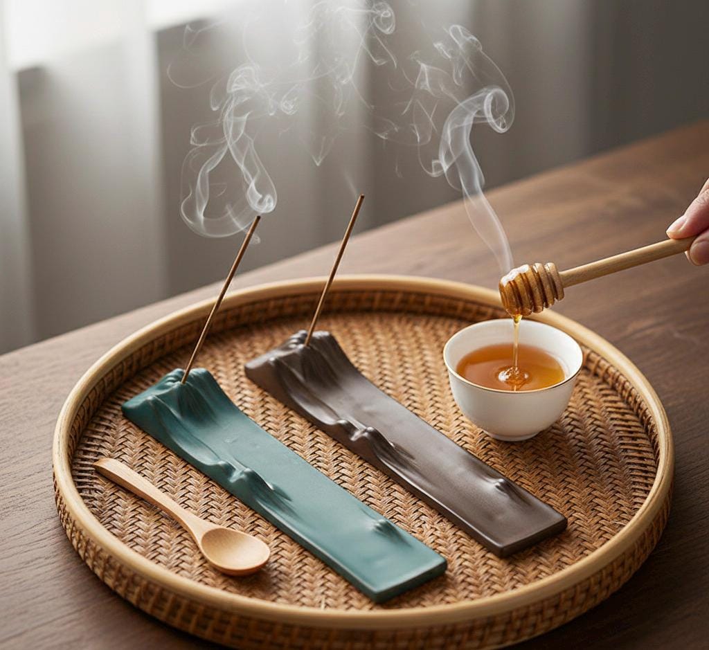 Mountain Ridge Ceramic Incense Holders - Turquoise & Brown Set