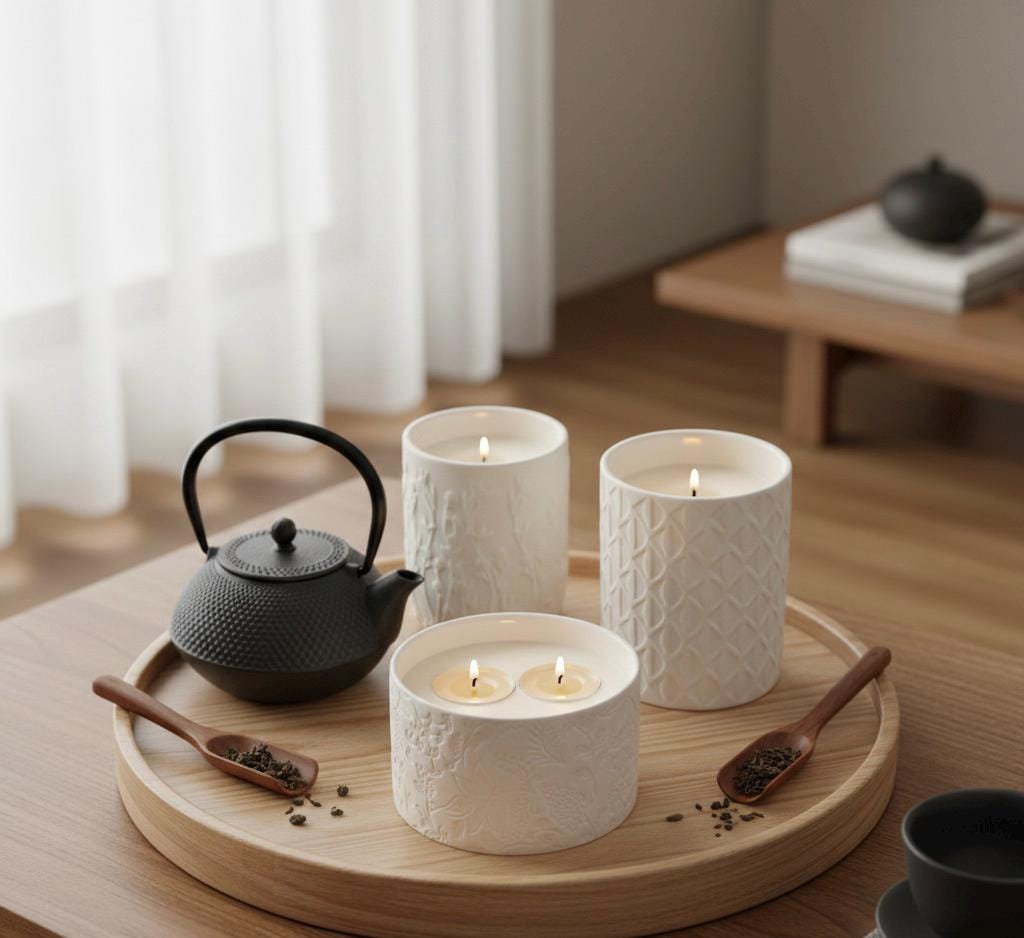Textured Ceramic Candle Holder Trio
