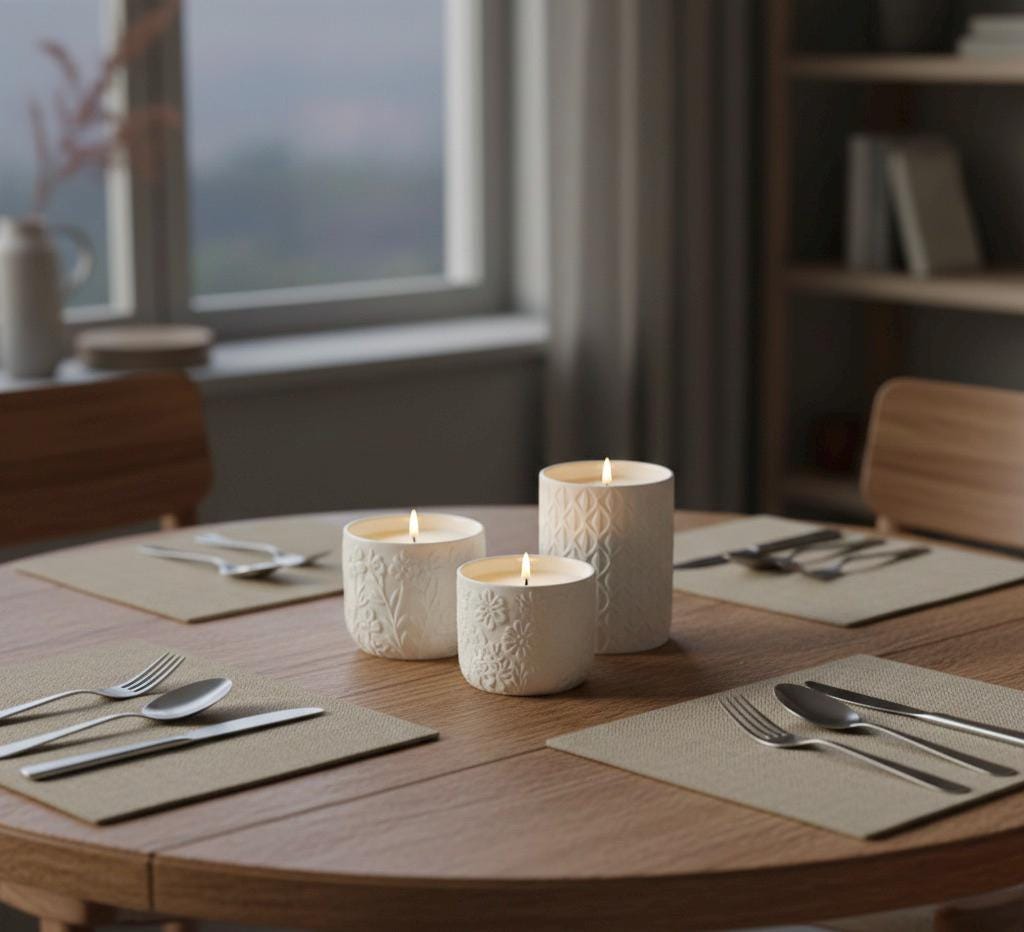 Textured Ceramic Candle Holder Trio