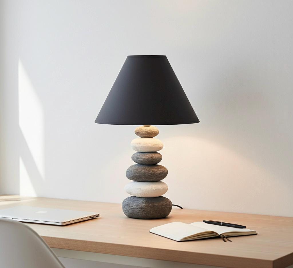 Stacked Pebble Zen Table Lamp | Natural Stone Artisan Glow