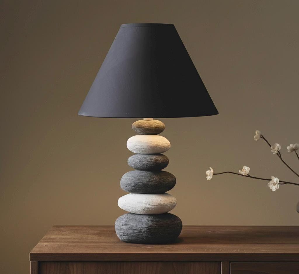 Stacked Pebble Zen Table Lamp | Natural Stone Artisan Glow