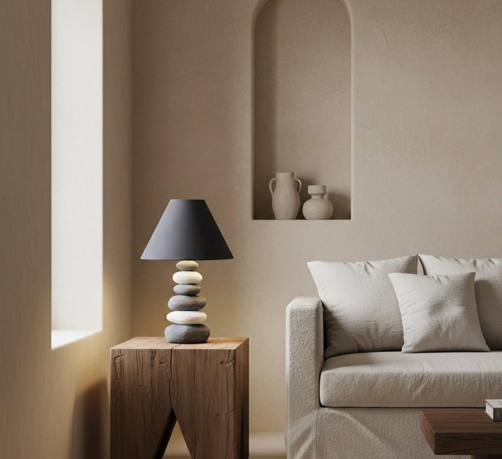 Stacked Pebble Zen Table Lamp | Natural Stone Artisan Glow