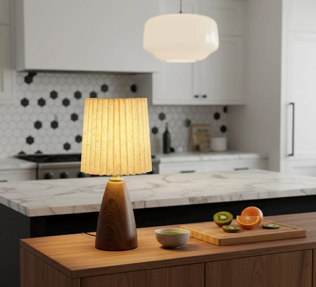 Wooden Tripod Table Lamp with Pleated Shade