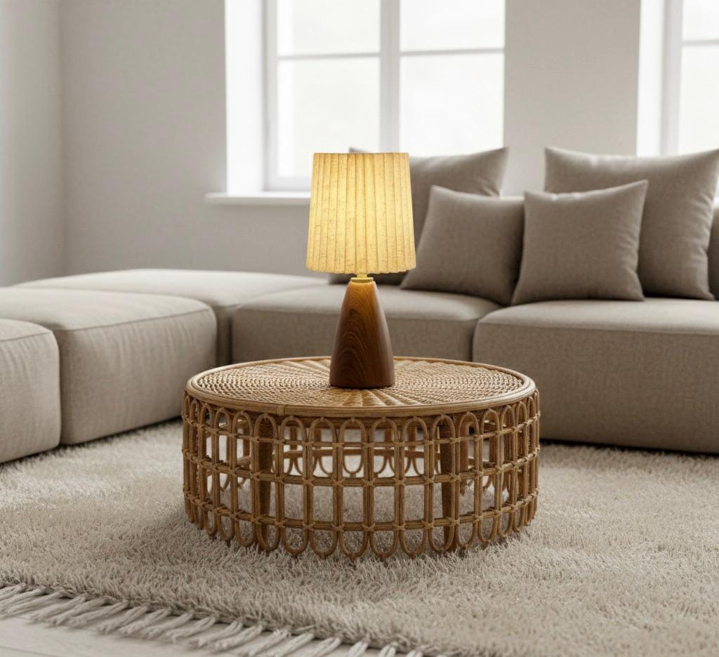 Wooden Tripod Table Lamp with Pleated Shade