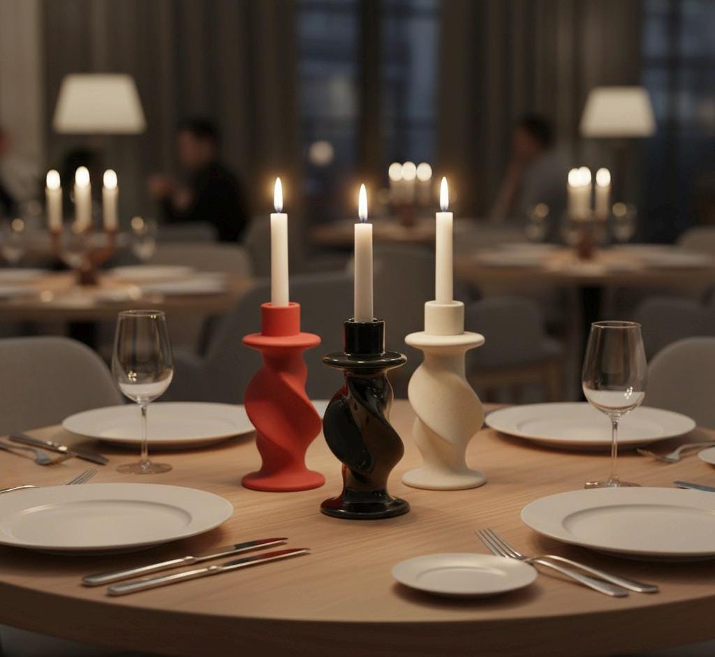 Twisted Ceramic Taper Candle Holder - Black White Red - Minimalist Japandi Decor