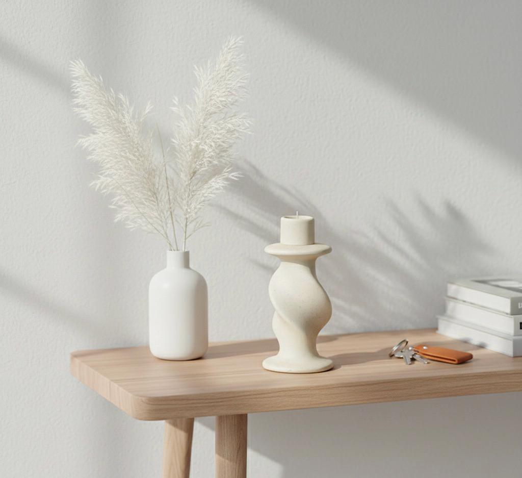 Twisted Ceramic Taper Candle Holder - Black White Red - Minimalist Japandi Decor