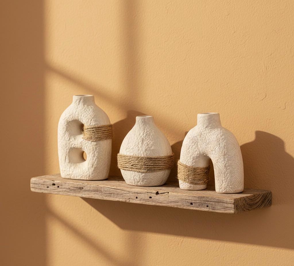 Textured Ceramic Rope Mini Vases - Set of 3 Boho Decor Holders