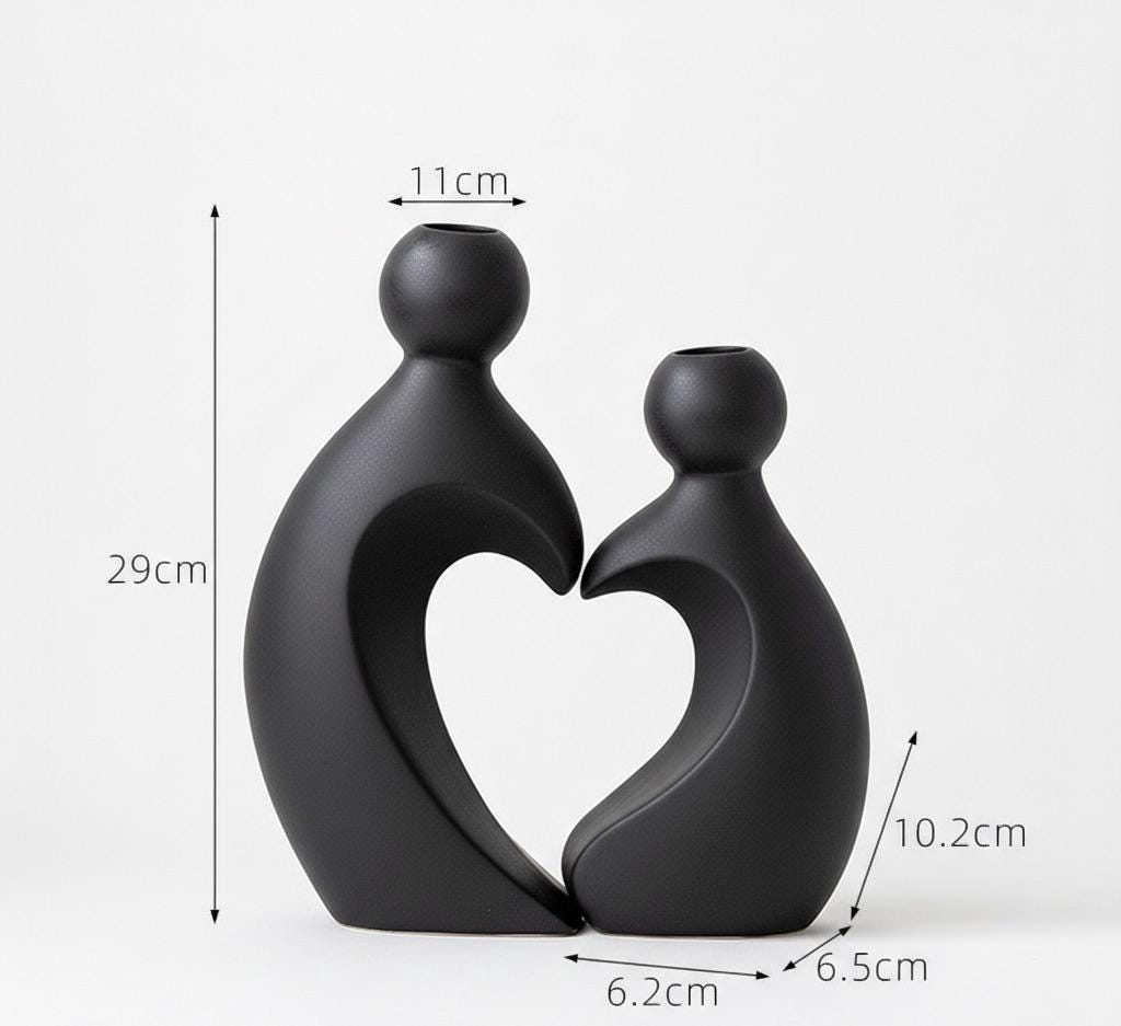 Heart-Shaped Ceramic Vases - Black or White Pair for Valentine's Day