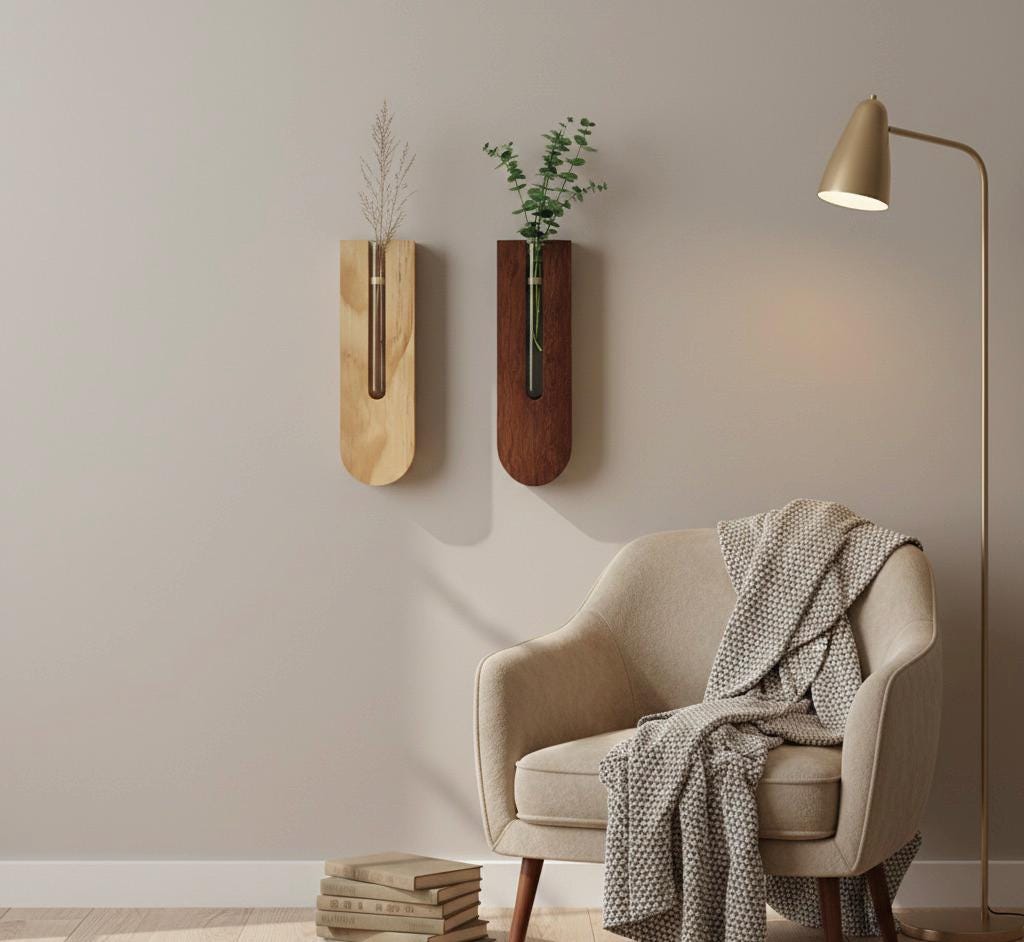 Handcrafted U-Shaped Wooden Wall Holders - Light & Dark Brown Duo