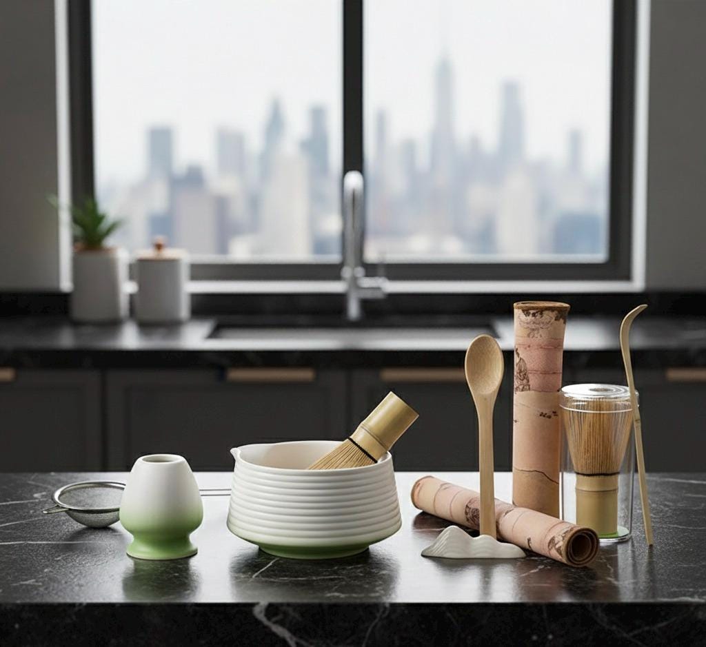 Pink Ceramic, White & Green Matcha Ceremony Kits - Complete Sets