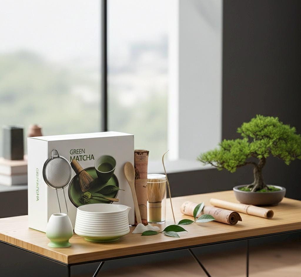 Pink Ceramic, White & Green Matcha Ceremony Kits - Complete Sets