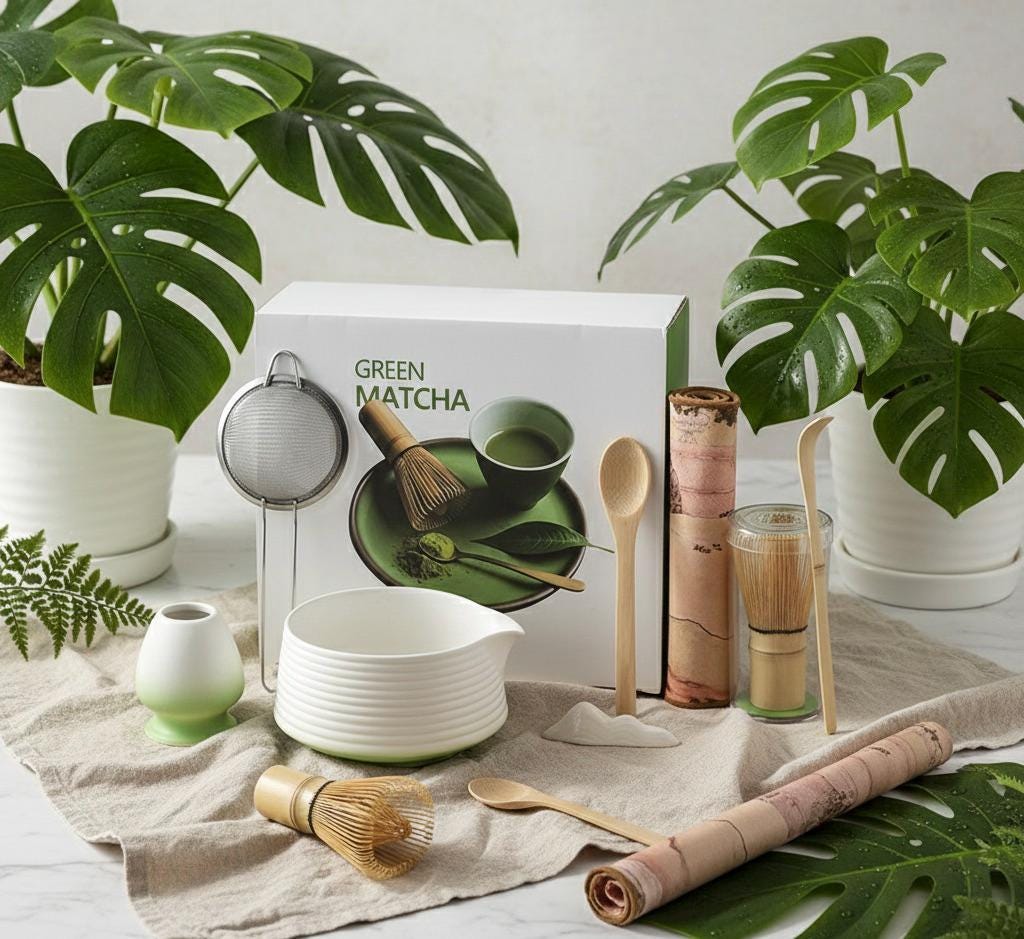 Pink Ceramic, White & Green Matcha Ceremony Kits - Complete Sets