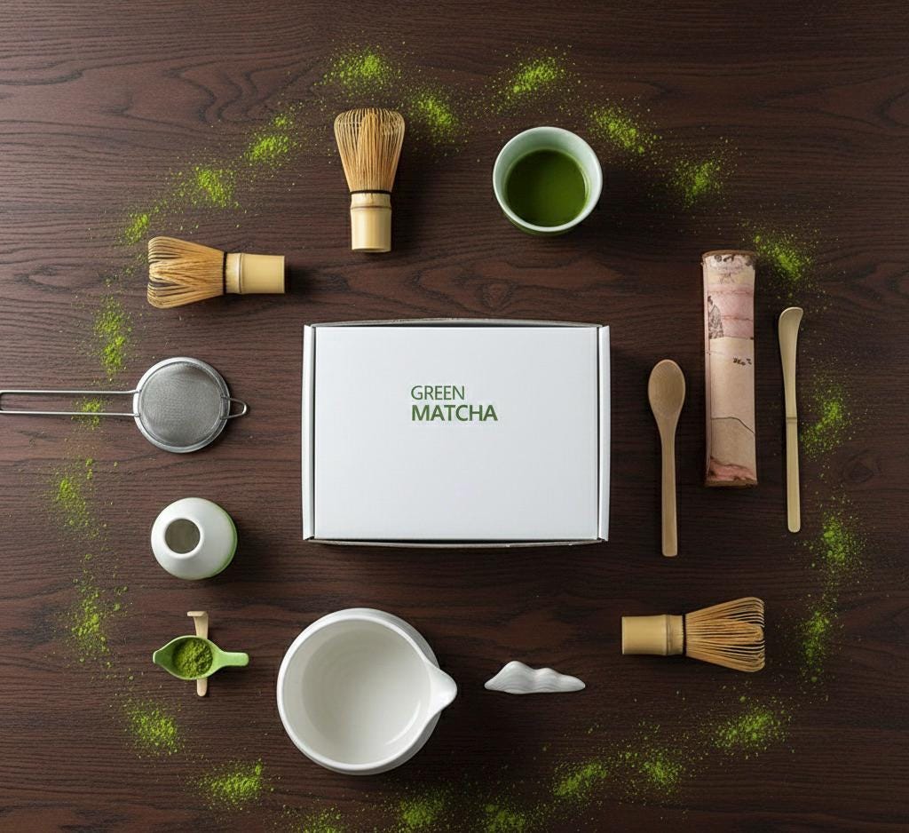 Pink Ceramic, White & Green Matcha Ceremony Kits - Complete Sets