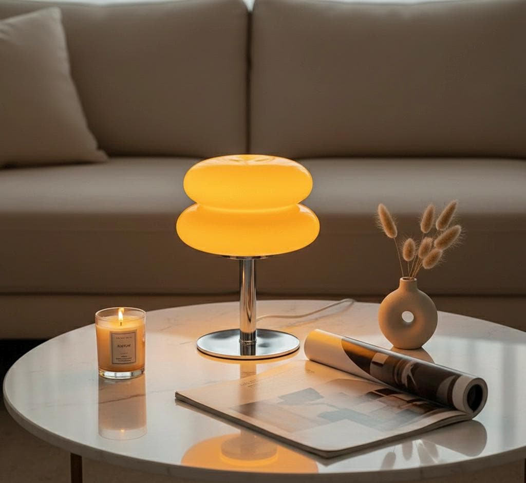 Orange Mushroom Table Lamp Retro LED Night Light Mid Century Modern Bedside Light Vintage 70s Desk Lamp Aesthetic Room Decor 28cm