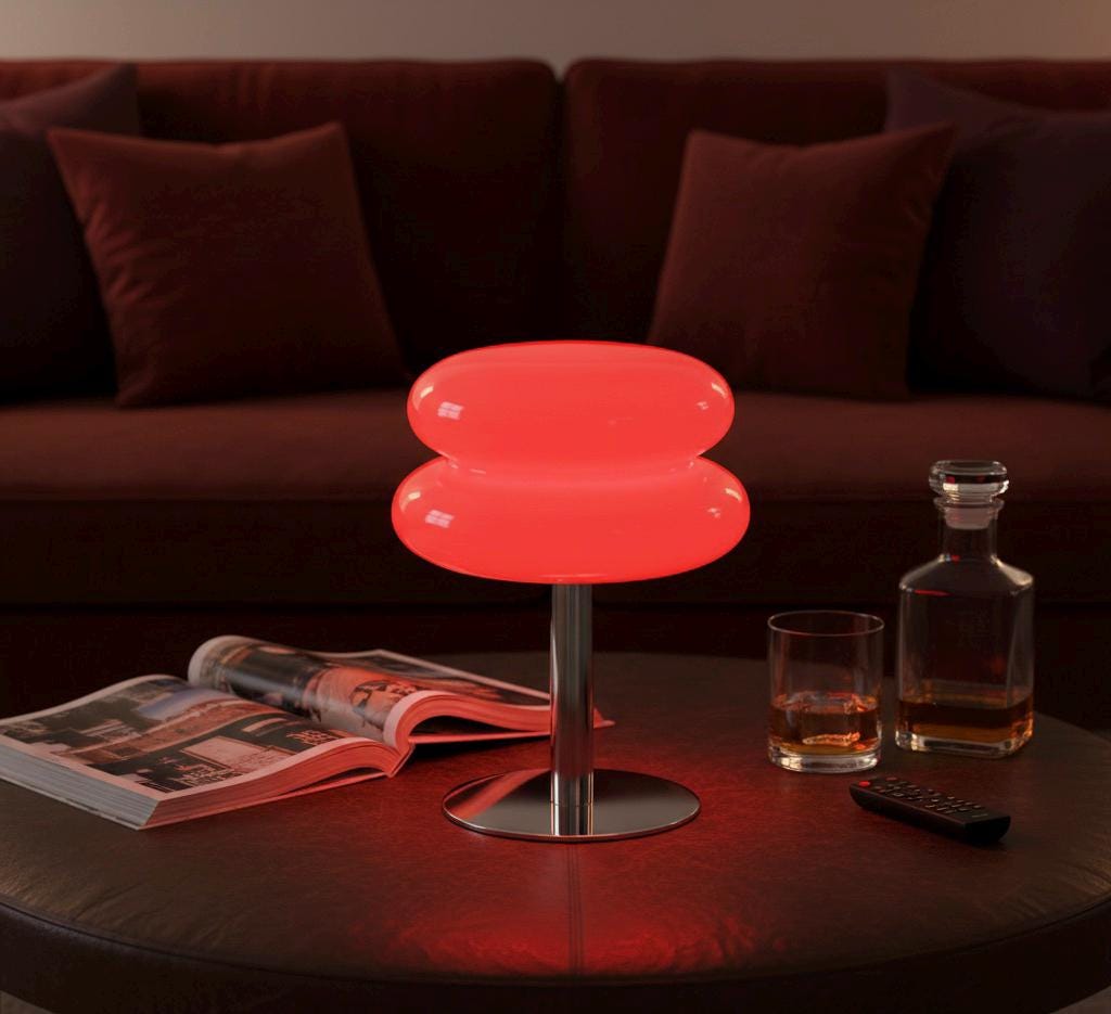Red Mushroom Table Lamp Modern Mood Lighting Retro 70s Bedside Night Light Vibrant Room Decor Chrome Base Aesthetic Lamp 28cm Gift