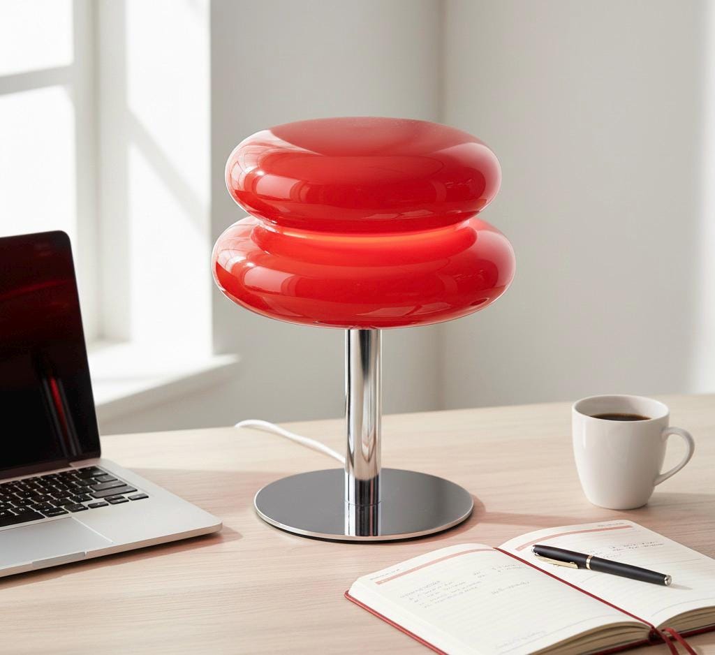 Red Mushroom Table Lamp Modern Mood Lighting Retro 70s Bedside Night Light Vibrant Room Decor Chrome Base Aesthetic Lamp 28cm Gift