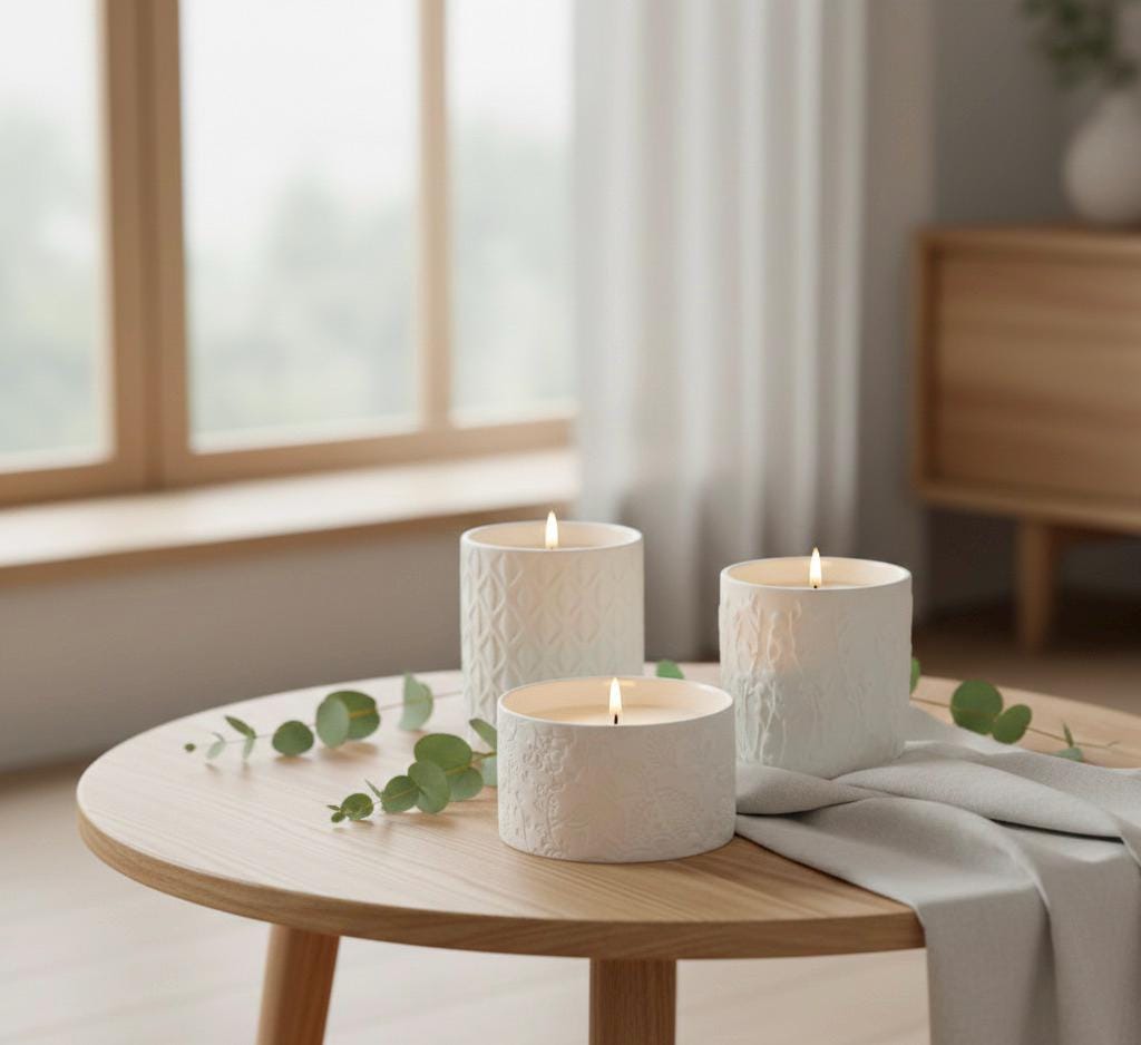 Textured Ceramic Candle Holder Trio