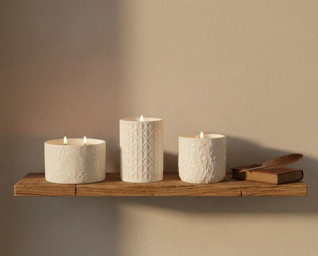 Textured Ceramic Candle Holder Trio