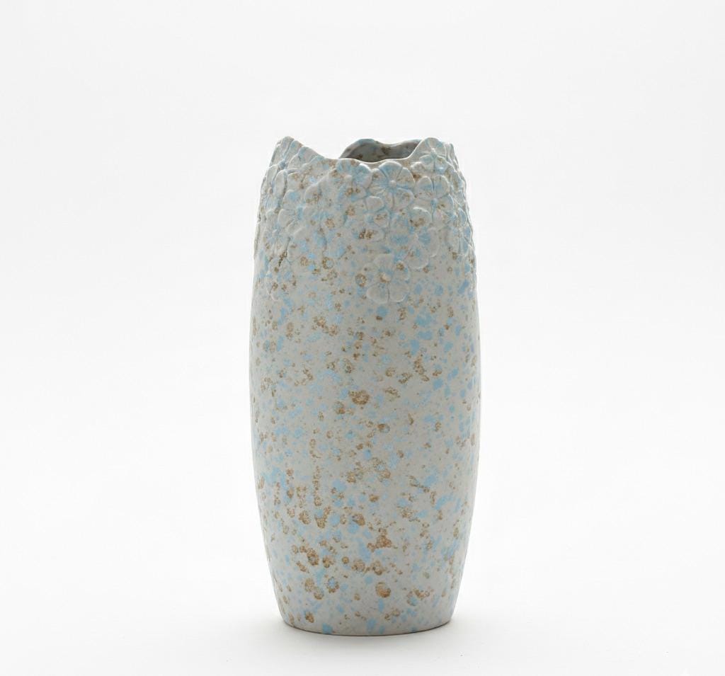Handmade Ceramic Vase Blue Grey Speckled - Organic Wavy Rim Flower Vase - Modern Boho Home Decor - Artisan Pottery Vase 24cm