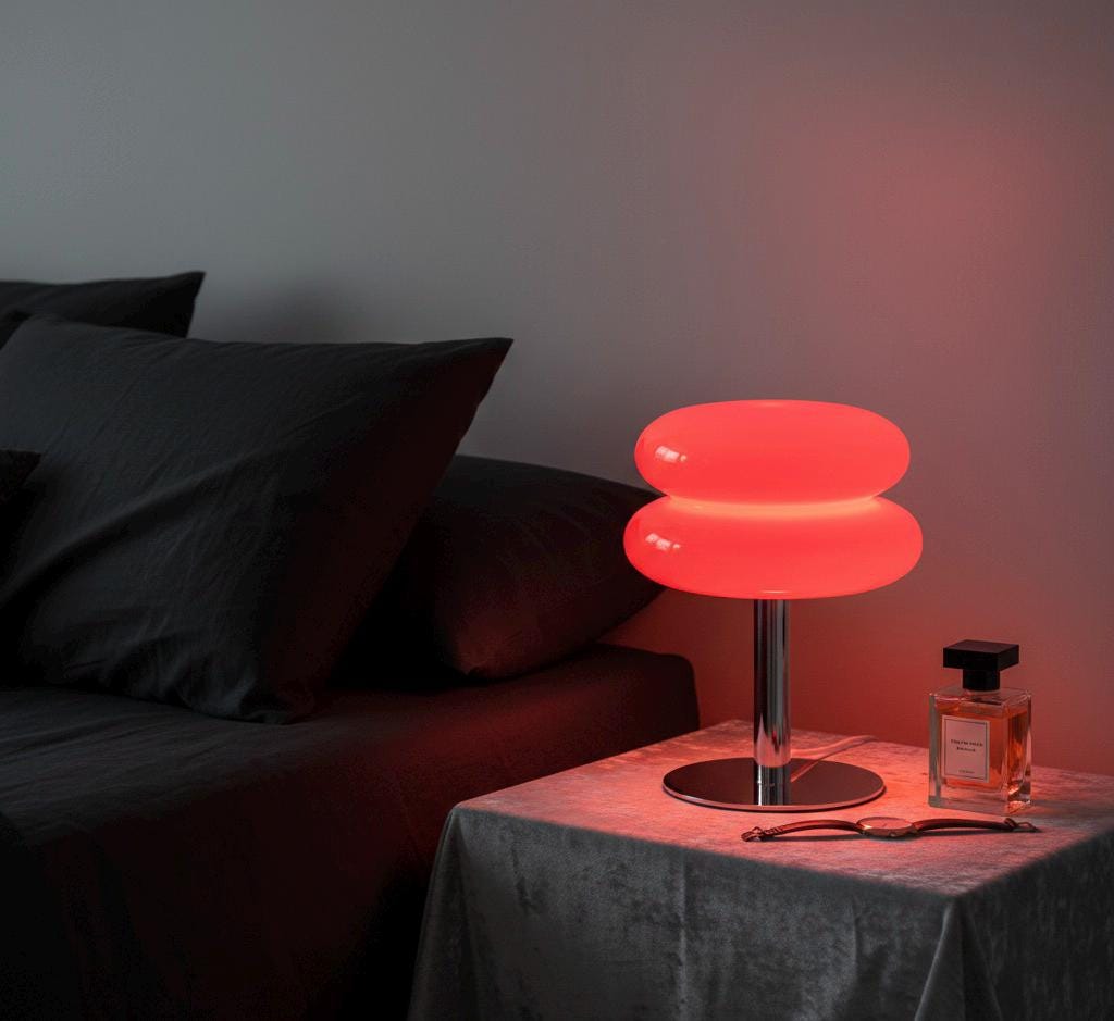 Red Mushroom Table Lamp Modern Mood Lighting Retro 70s Bedside Night Light Vibrant Room Decor Chrome Base Aesthetic Lamp 28cm Gift